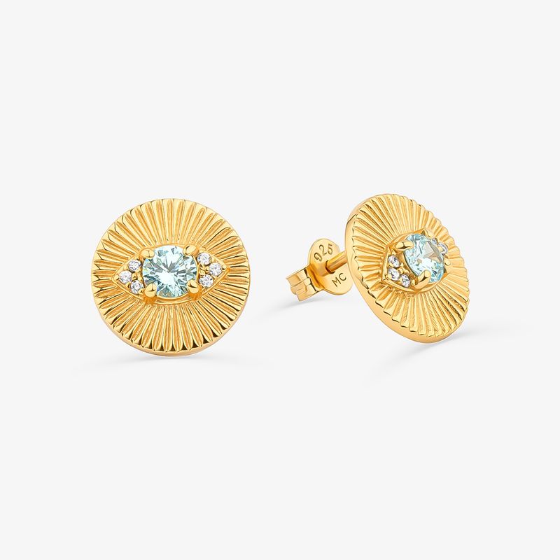 Brinco Olho Grego Cravejado em Prata 925 com Banho de Ouro Amarelo 18k