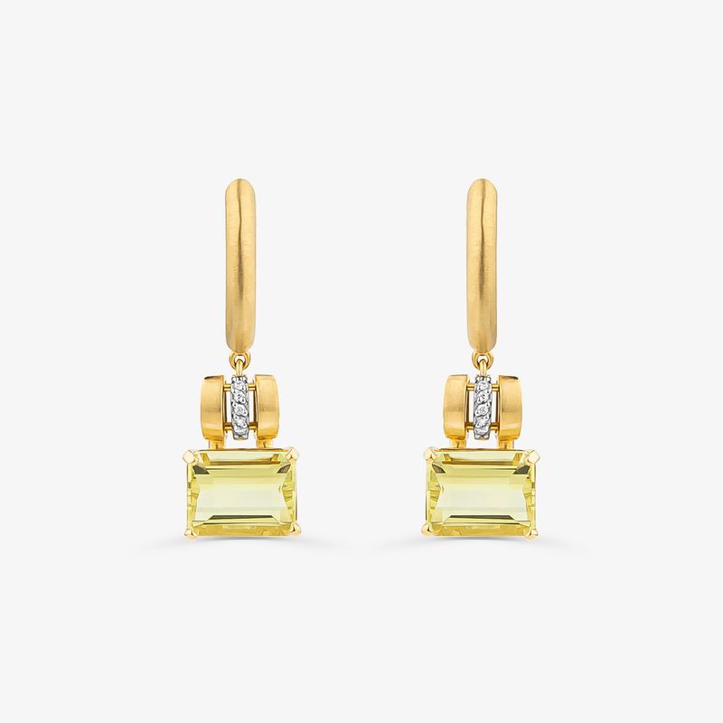 Brinco Argola com Diamante e Quartzo Green Gold em Ouro Amarelo 18k