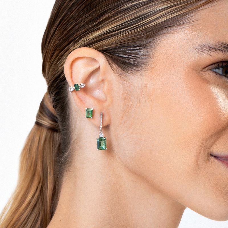 Brinco Stud com Safira e Topázio Verde em Prata 925