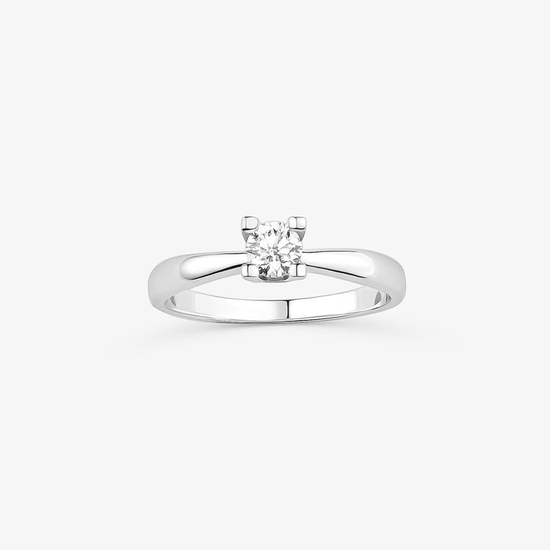 Anel Solitário com 30 Pontos de Diamantes em Ouro Branco 18k