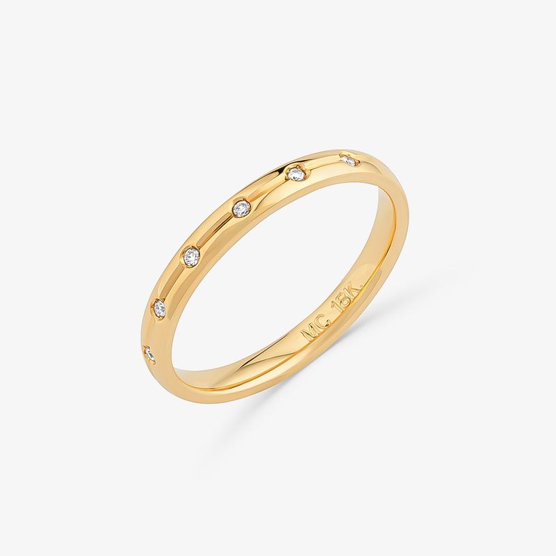 Aliança Champagne Anatômica em Ouro Amarelo 18k com 4 Pontos de Diamantes - 2,5mm