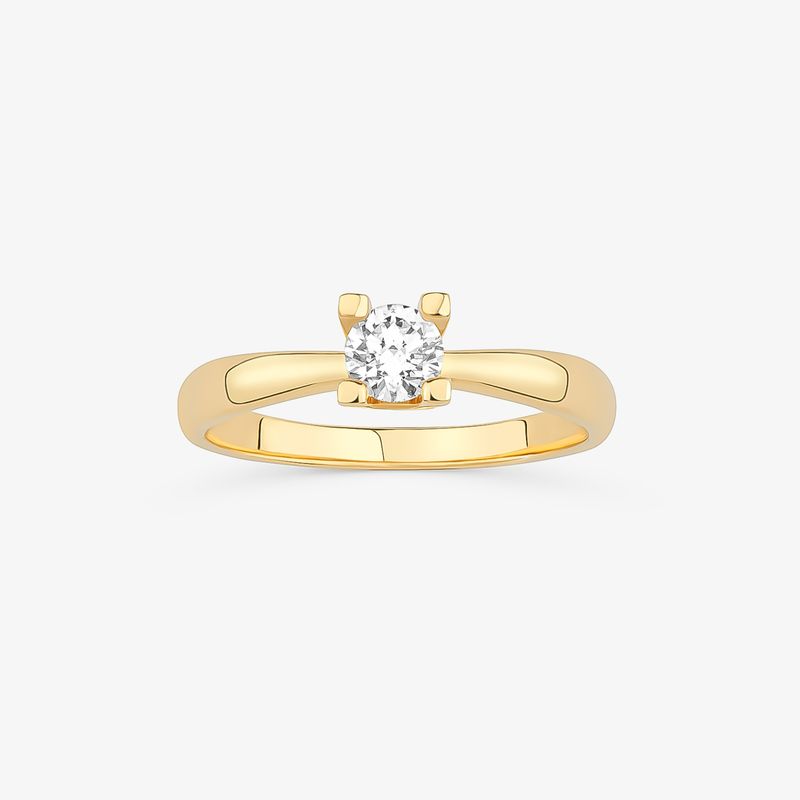 Anel Solitário com 30 Pontos de Diamantes em Ouro Amarelo 18k