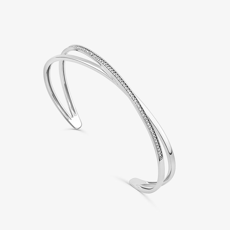 Bracelete Entrelaçado Envolver em Ouro Branco 18K com Diamantes - 18 cm