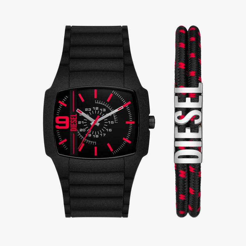 Kit Pulseira e Relógio Diesel Masculino Cliffhanger em Silicone Preto DZ2191B1