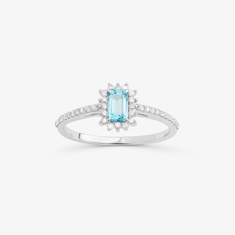 Anel em Ouro Branco com Topázio Azul – 17