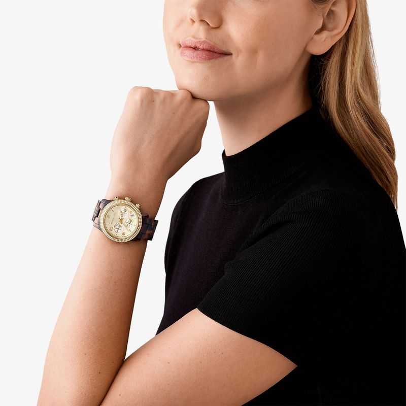 Relógio Michael Kors Runway Cronógrafo Feminino com Pulseira Tartaruga MK7475/9SN