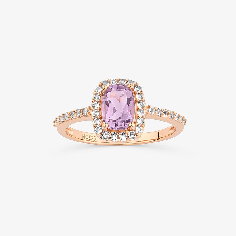 Anel com Ametista e Topázio em Prata 925 com Banho de Ouro Rose 18k