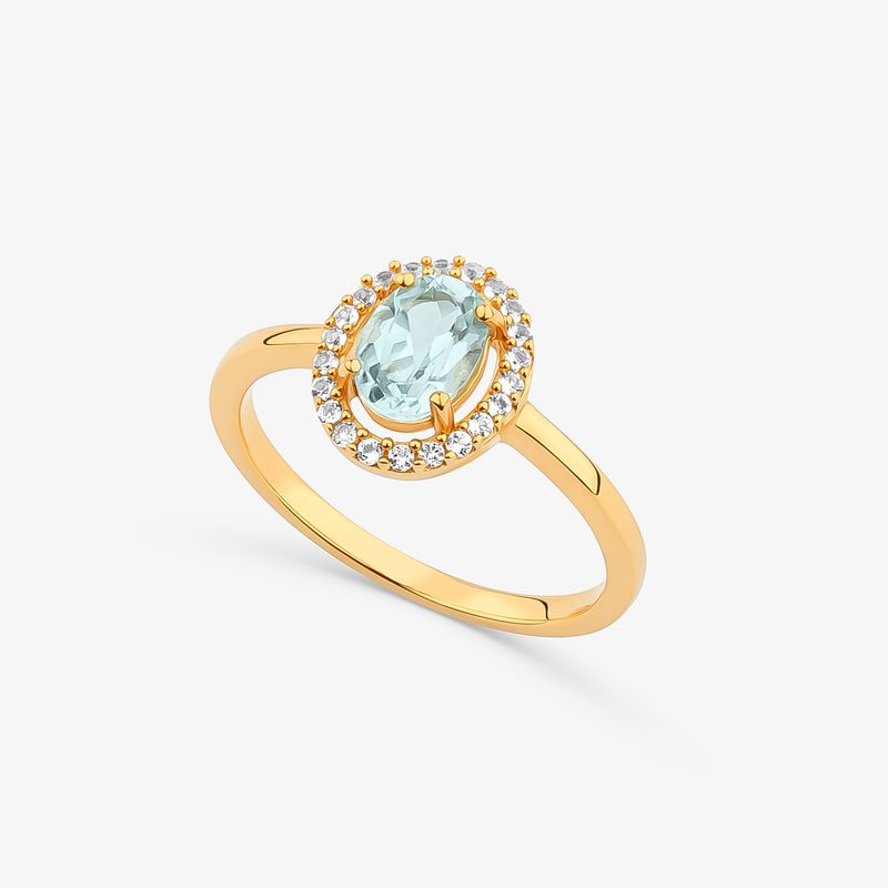 Anel Oval com Topázio Azul e Topázio em Prata 925 com Banho de Ouro Amarelo 18k