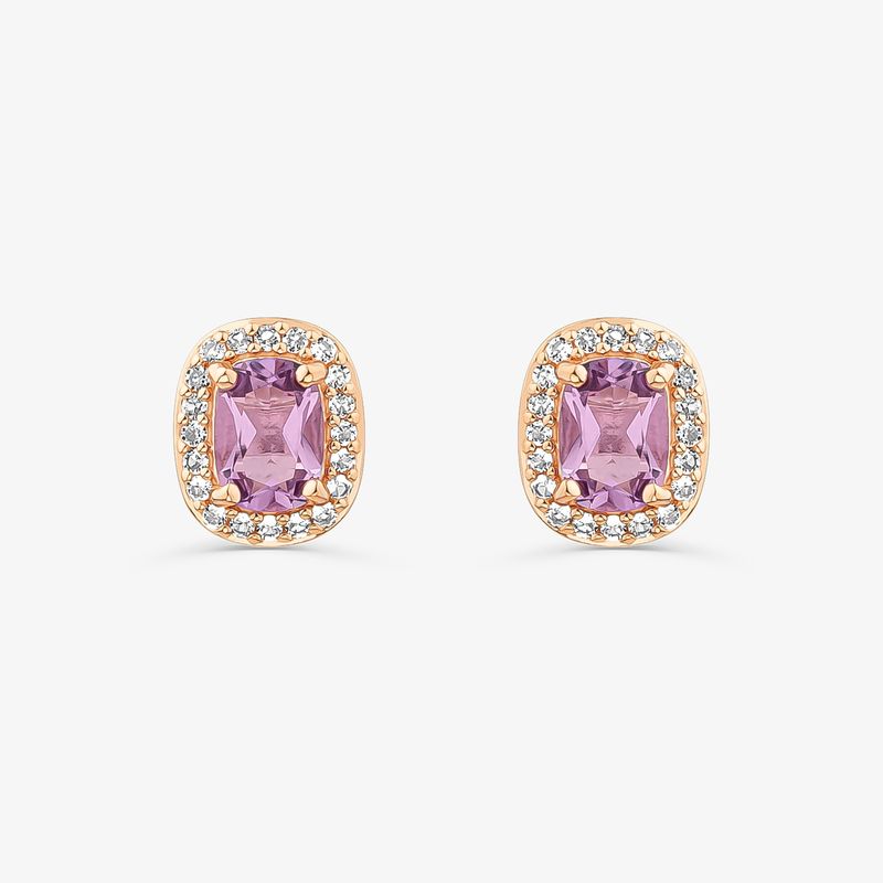 Brinco com Ametista e Topázio em Prata 925 com Banho de Ouro Rose 18k