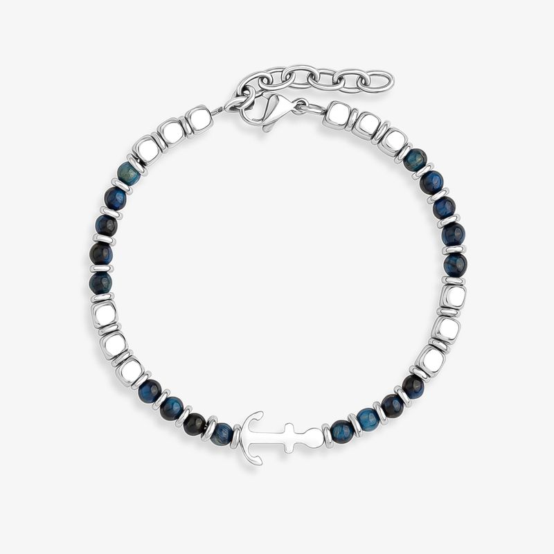 Pulseira Masculina com Ágata Azul em Aço – 21 cm