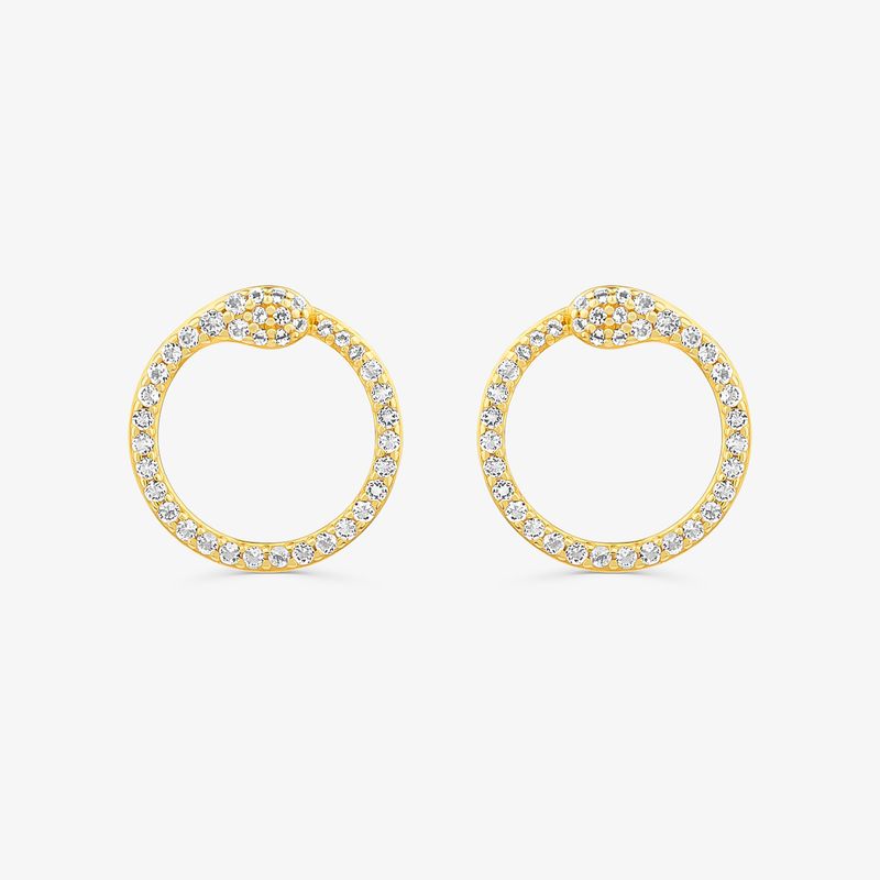 Brinco Círculo com Topázio em Prata 925 com banho de Ouro Amarelo 18k