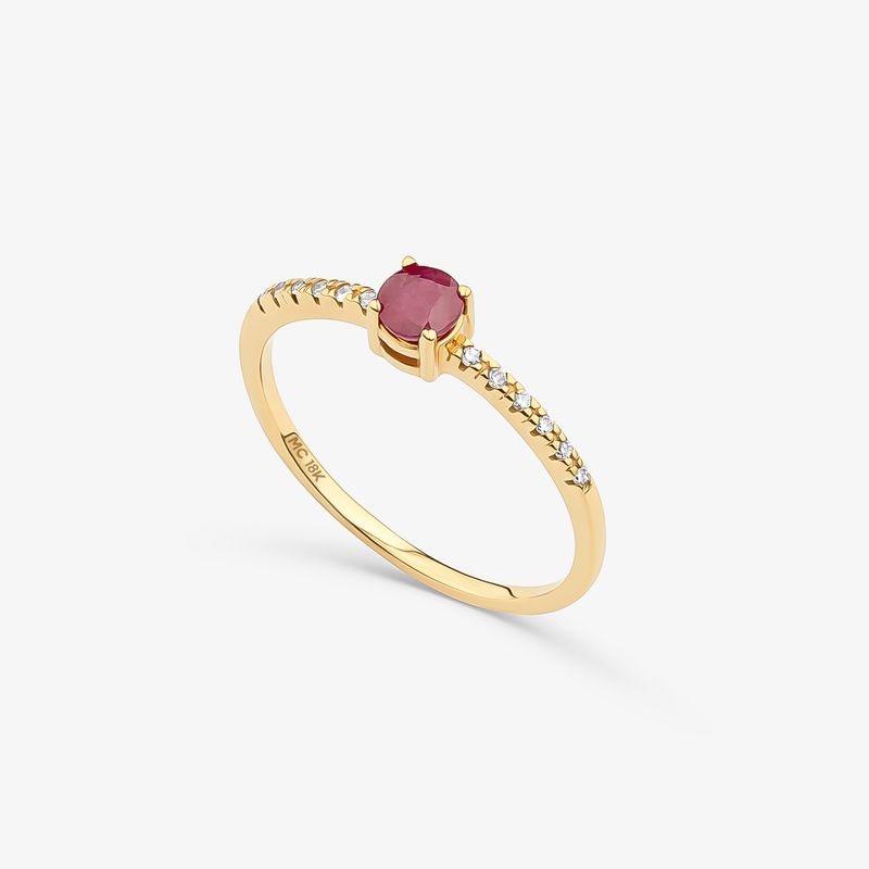 Anel Solitário Redondo Intense em Ouro Amarelo 18k com Rubi e Diamantes