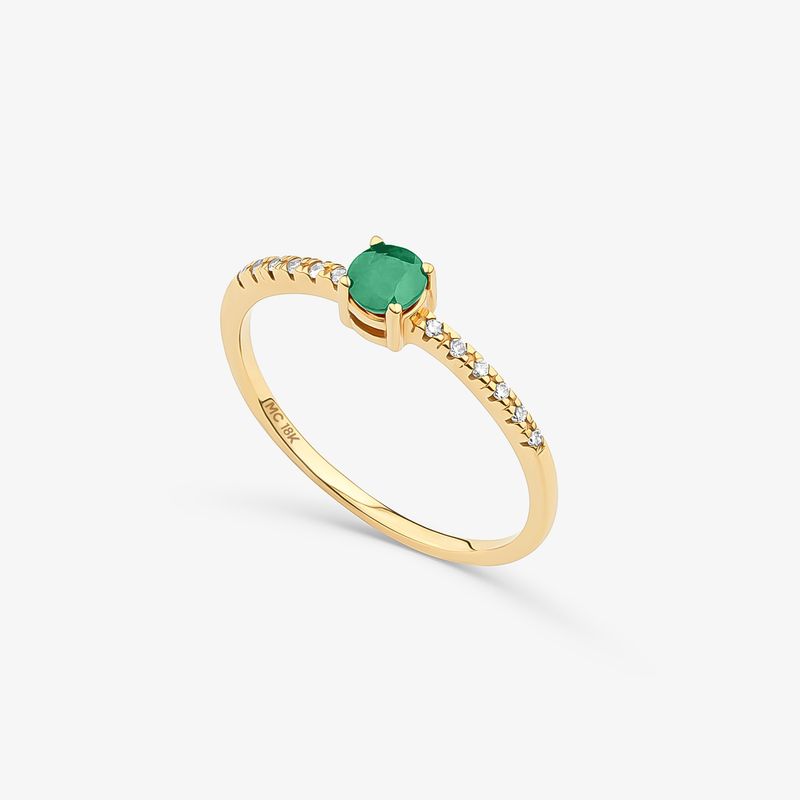 Anel Solitário Redondo Intense em Ouro Amarelo 18k com Esmeralda e Diamantes