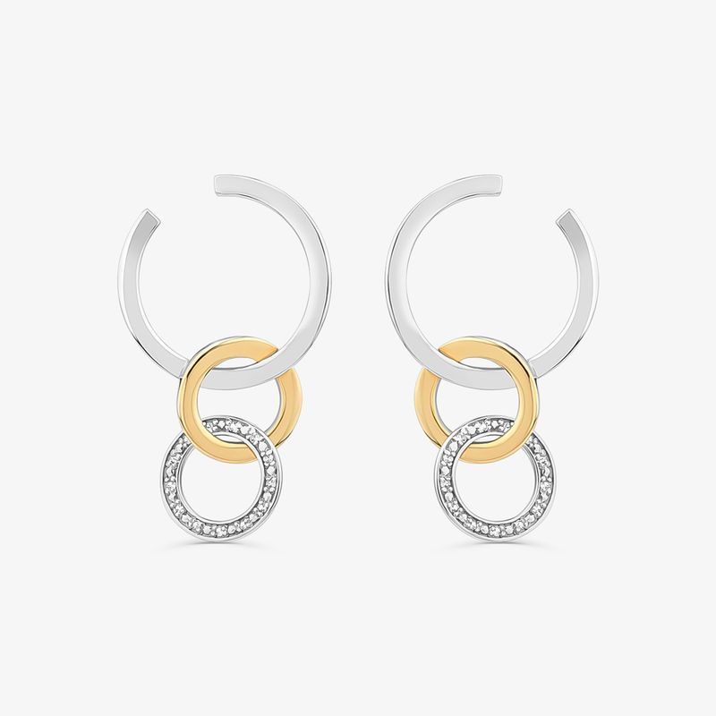 Brinco Elos em Ouro Amarelo 18k e Prata 925