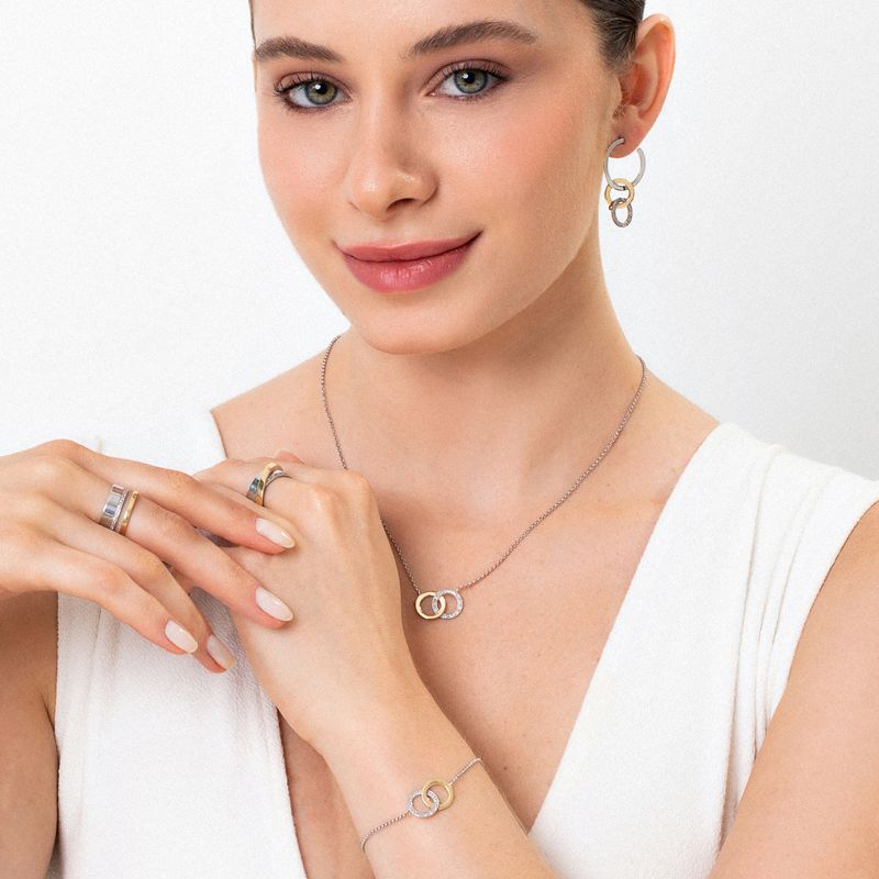 Brinco Elos com Safira em Ouro Amarelo 18k e Prata 925