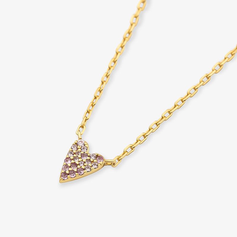 Colar Coração Cravejado em Prata 925 com Banho de Ouro Amarelo 18k