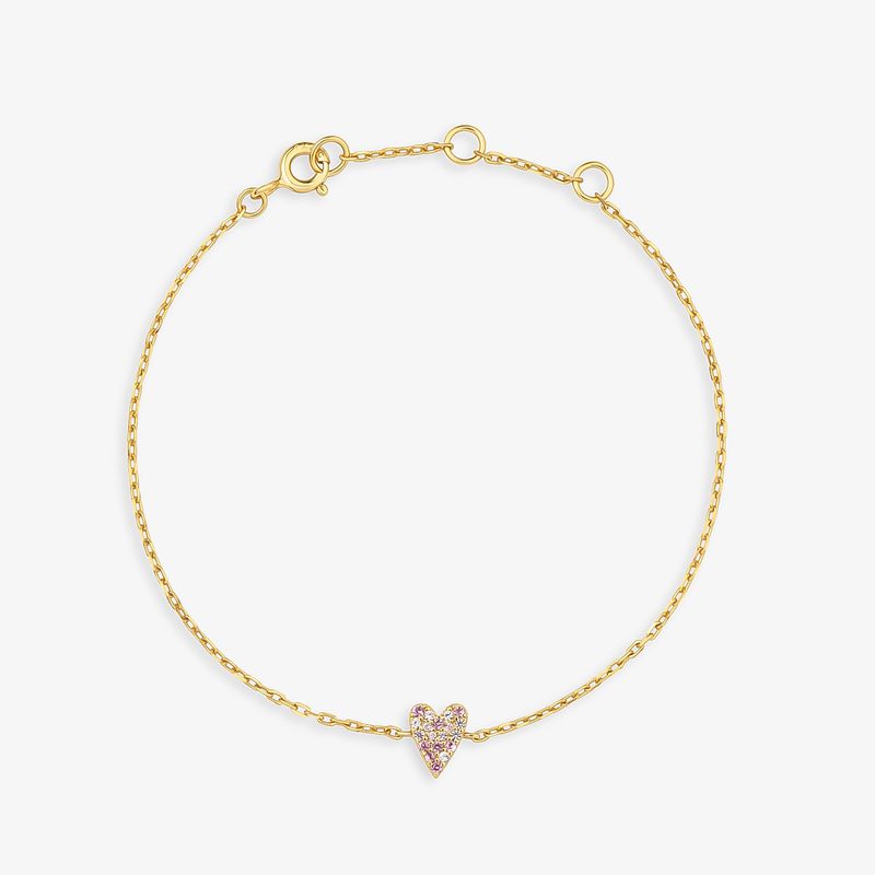 Pulseira Coração Cravejado em Prata 925 com Banho de Ouro Amarelo 18k