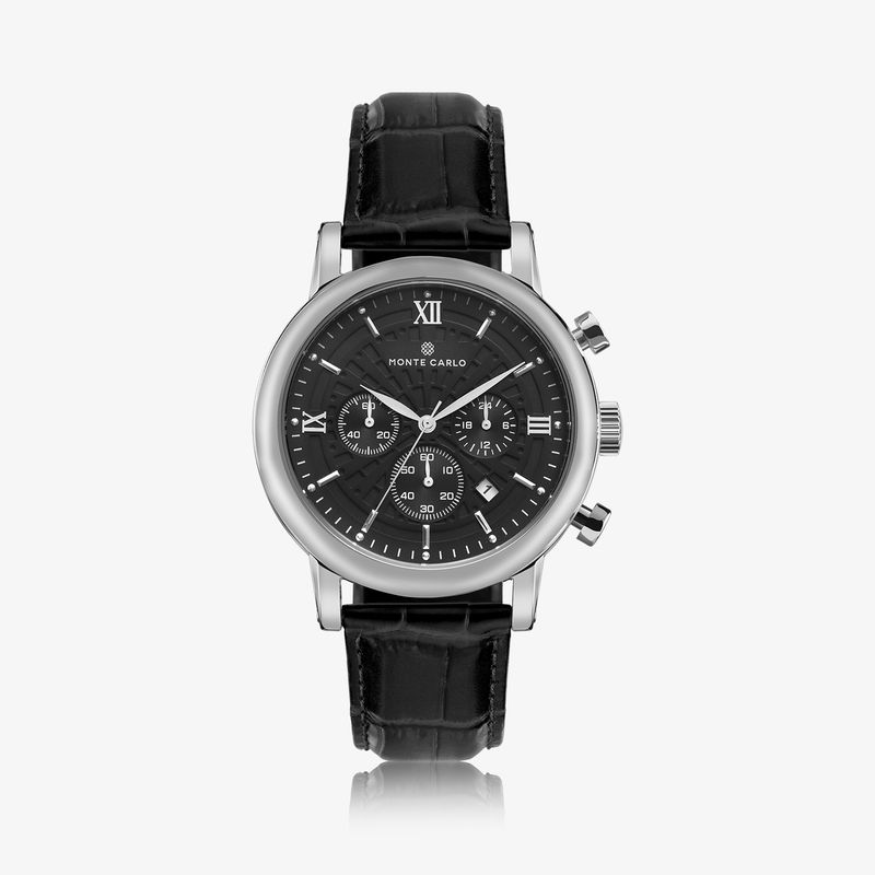 Relógio Monte Carlo Cronógrafo Masculino em Couro Preto com Lente de Safira