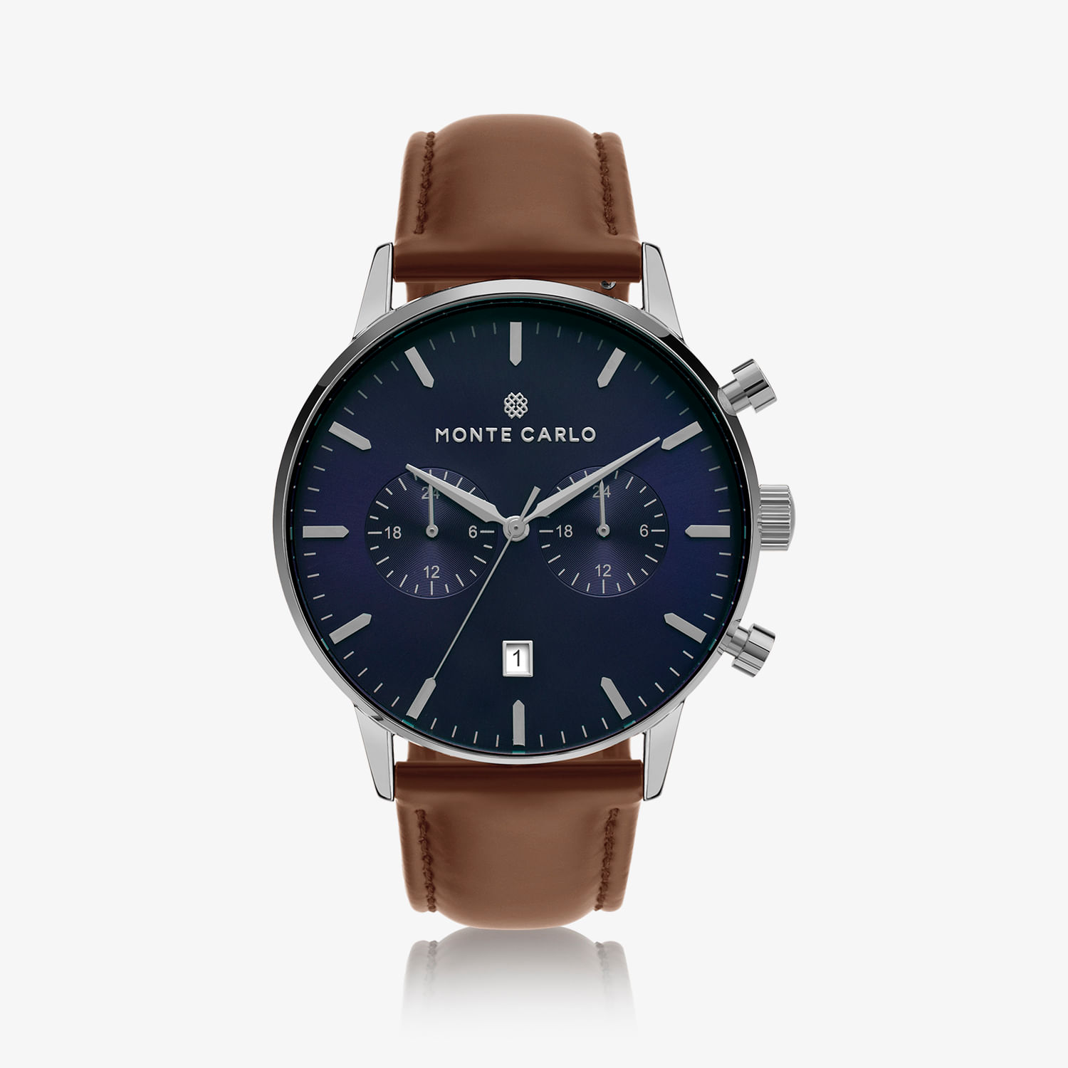 Relógio Monte Carlo Multi Dual Time Masculino em Couro Marrom e Mostrador Azul