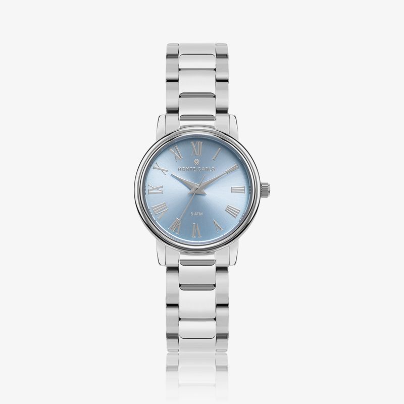 Relógio Monte Carlo Feminino Classic em Aço Prateado e Mostrador Azul