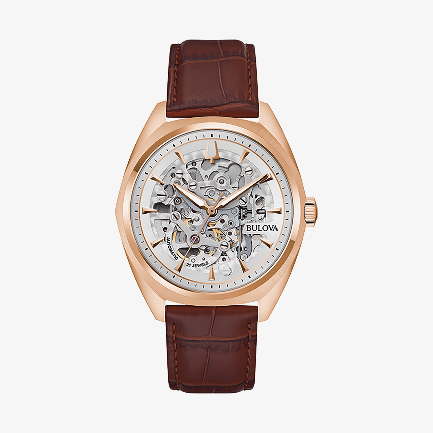 Relógio Bulova Surveyor Skeleton Automático Masculino em Couro Marrom 97A175N