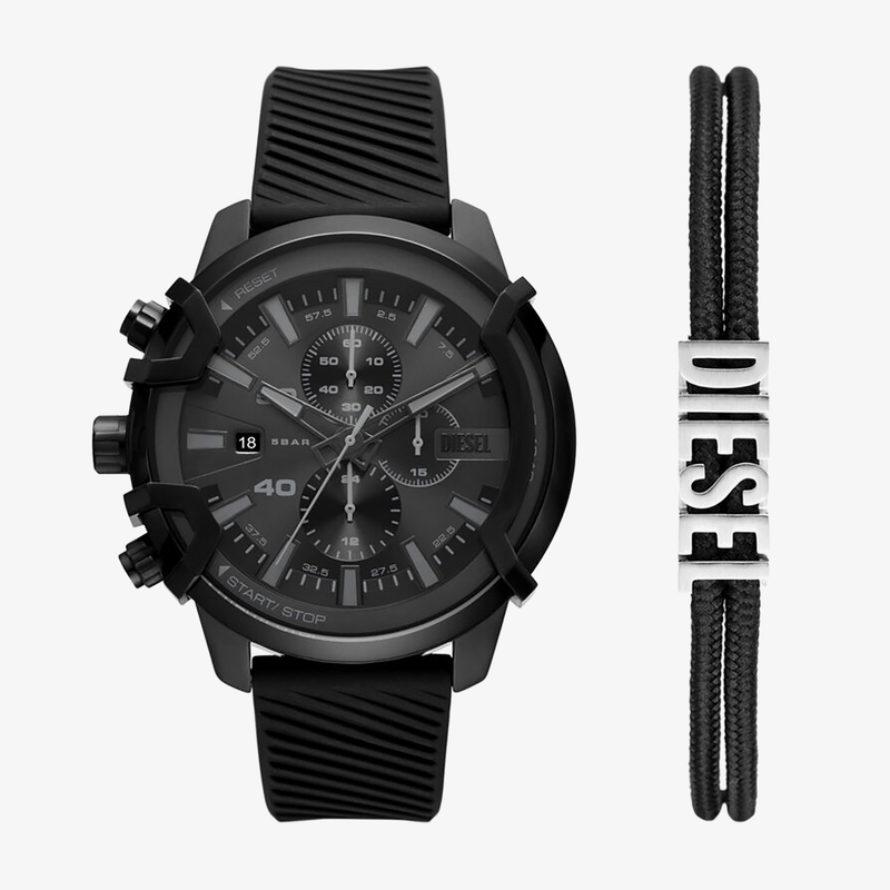 Kit Relógio Diesel Griffed em Silicone e Pulseira de Nylon DZ4650B1