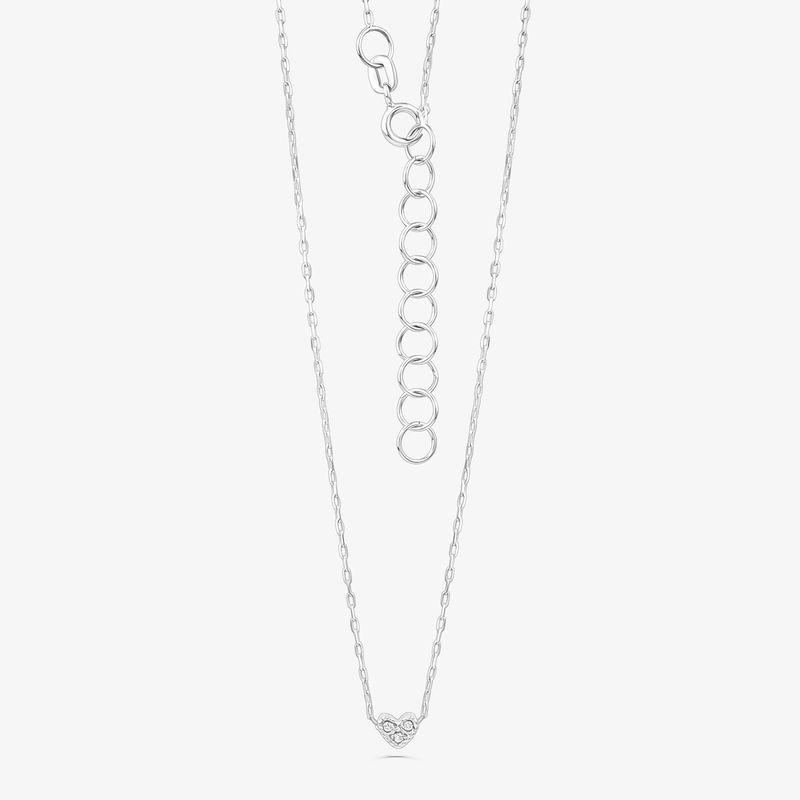 Colar Coração Amor, Amor em Ouro Branco 18K com 2 Pontos de Diamantes - 45 cm