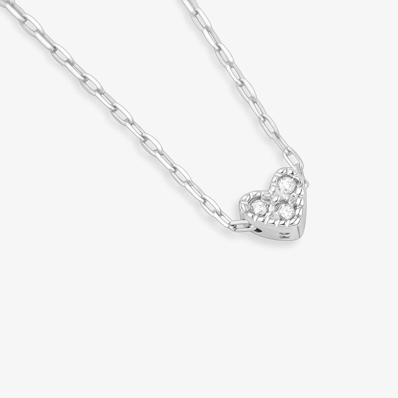 Colar Coração Amor, Amor em Ouro Branco 18K com 2 Pontos de Diamantes - 45 cm