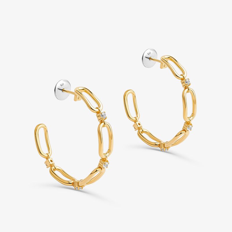 Brincos Argola Bossa em Prata 925 com Banho de Ouro Amarelo 18K com Topázio