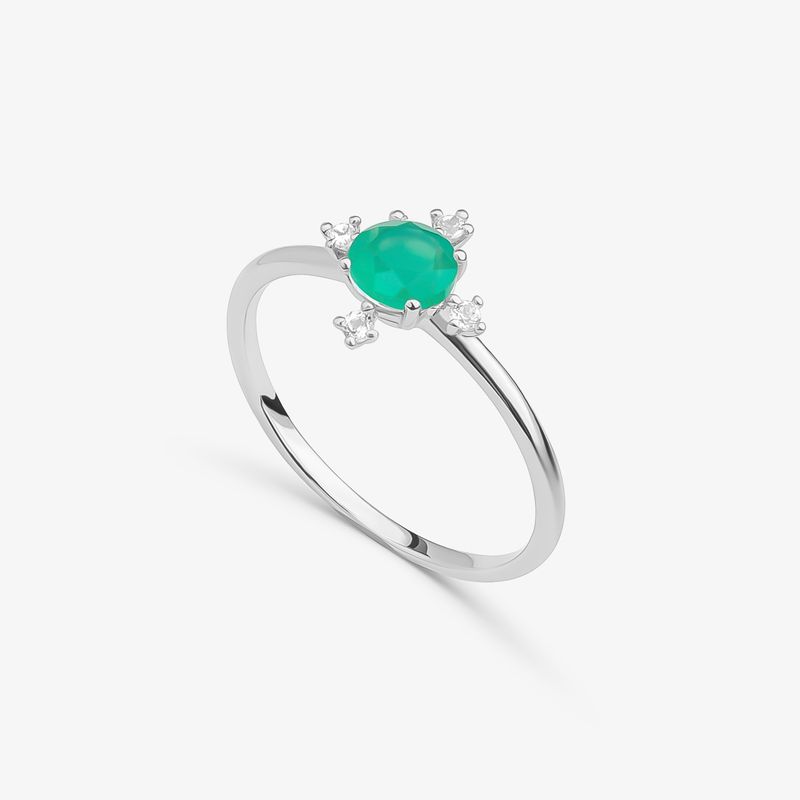 Anel Floral com Ágata Verde e Topázio em Prata 925
