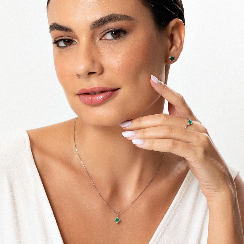 Anel Floral com Ágata Verde e Topázio em Prata 925
