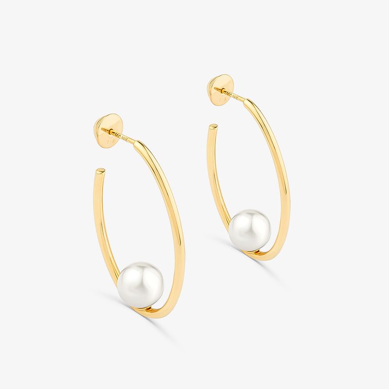 Brinco Maxi Argola Copacabana em Ouro Amarelo 18k com Pérola