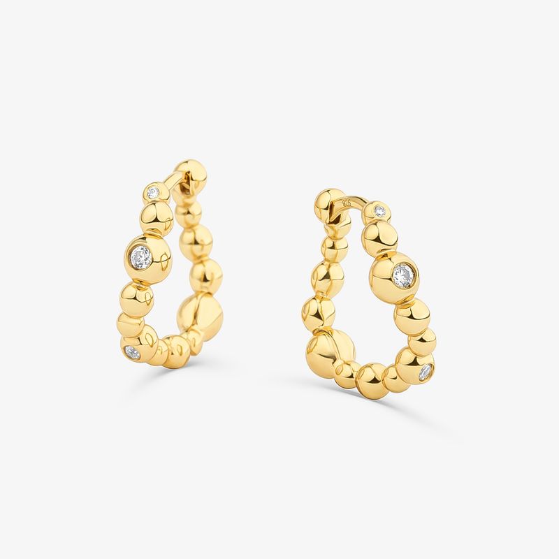 Brinco Argola Brilhos D Água em Prata 925 com Banho de Ouro Amarelo 18K e Pedras Incolores