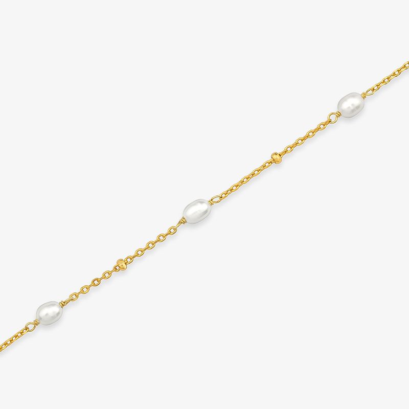 Pulseira Maleável Brilhos D Água em Prata 925 com Banho de Ouro Amarelo 18K e Pérolas - 18cm
