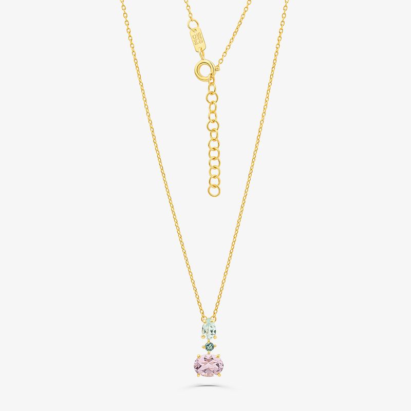 Colar com Rose de France, Topázio Azul e Topázio London em Prata 925 com banho de Ouro Amarelo 18k