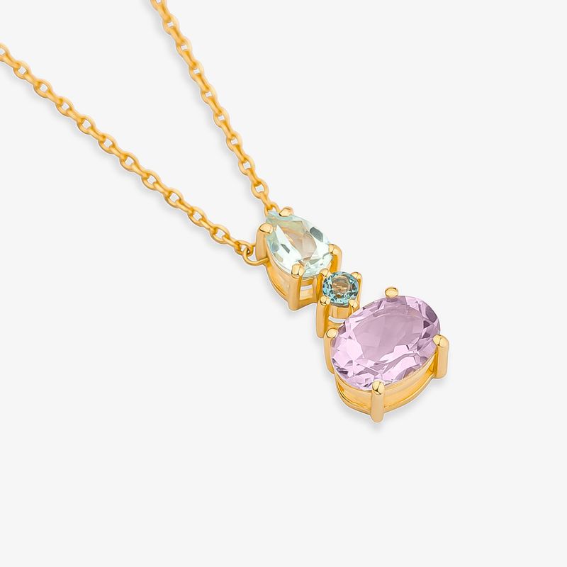 Colar com Rose de France, Topázio Azul e Topázio London em Prata 925 com banho de Ouro Amarelo 18k