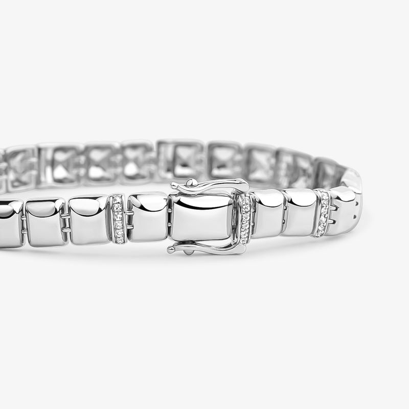 Pulseira Articulada com Safira em Prata 925 - 17,5 cm