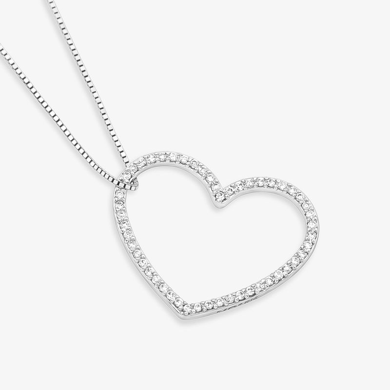 Pingente Coração Vazado Amor, Amor em Ouro Branco 18K com 27 Pontos de Diamantes