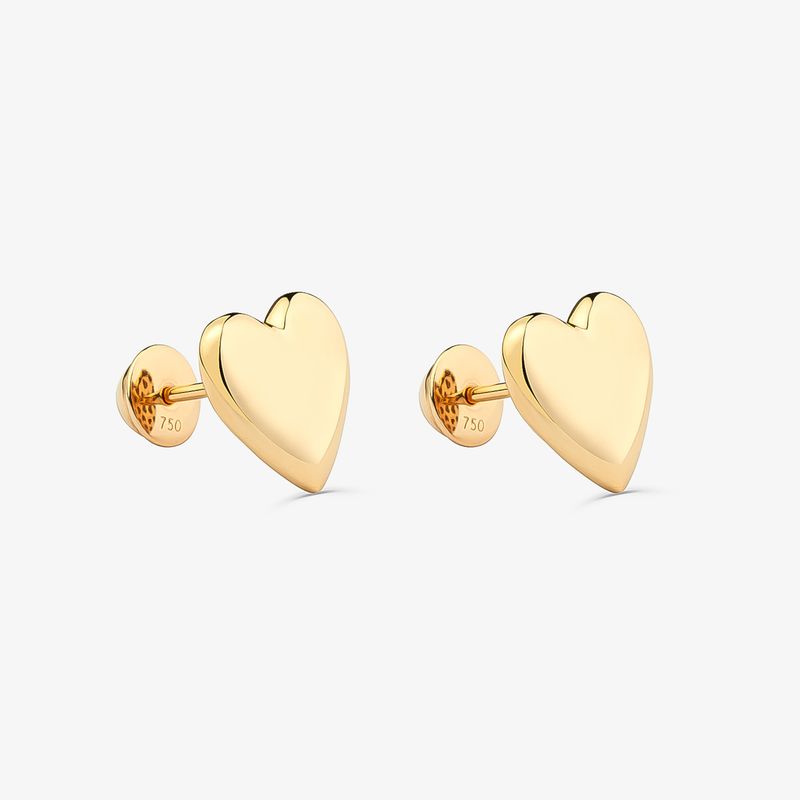 Brinco Stud Coração Bombê Amor, Amor em Ouro Amarelo 18K - 11,45 mm