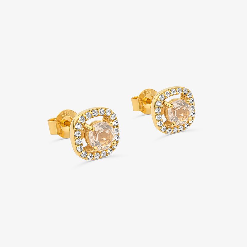 Brinco com Quartzo Rosa e Topázio em Prata 925 com Banho de Ouro Amarelo 18k