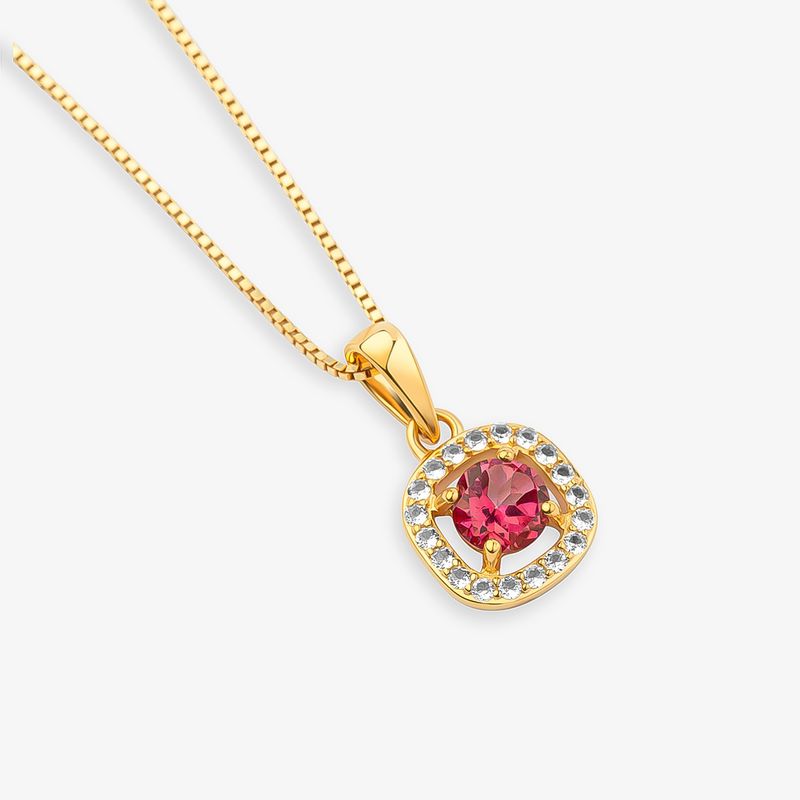 Pingente com Topázio Rosa e Topázio em Prata 925 com Banho de Ouro Amarelo 18k