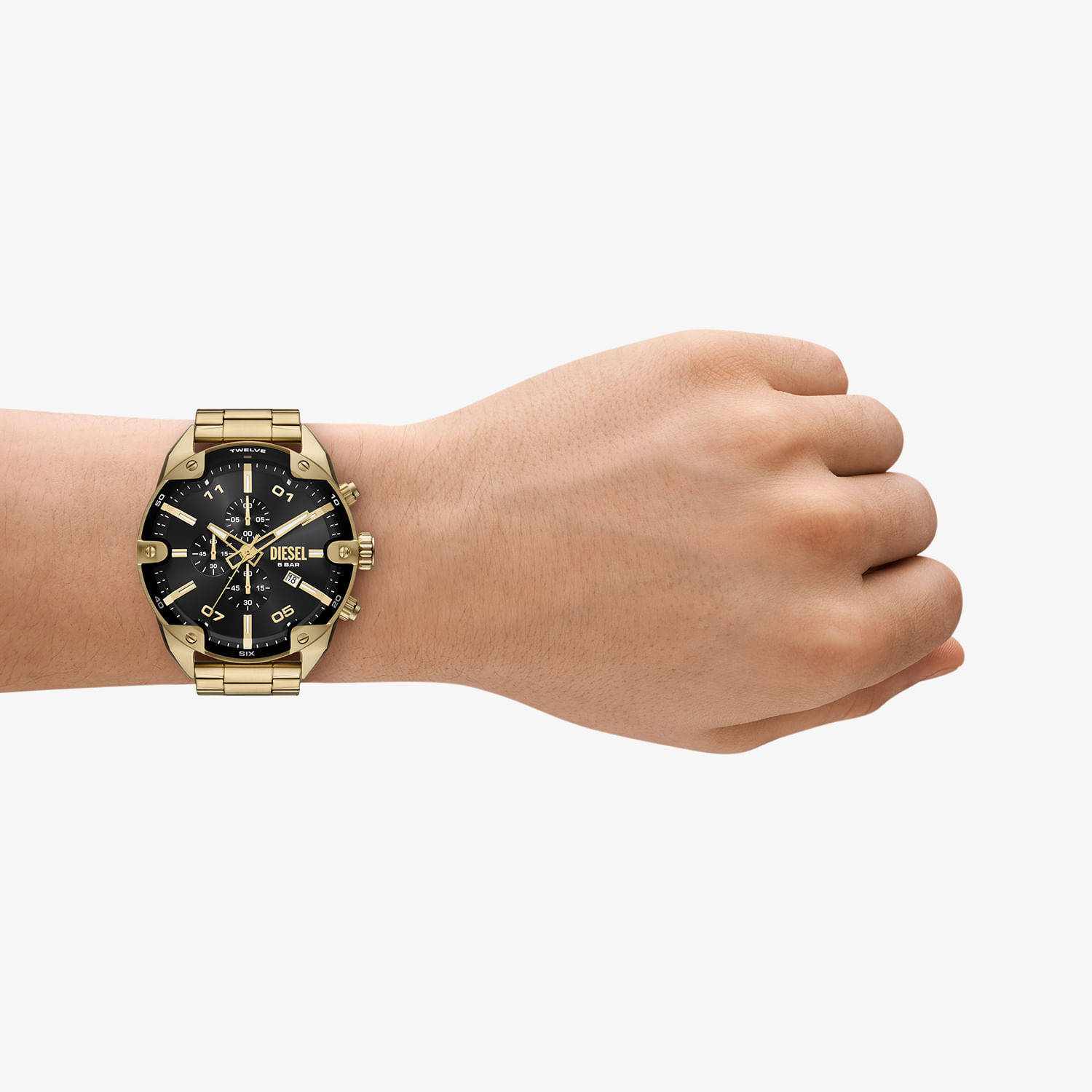 Relógio Diesel Spiked Cronógrafo Masculino em Aço Dourado DZ4678B1