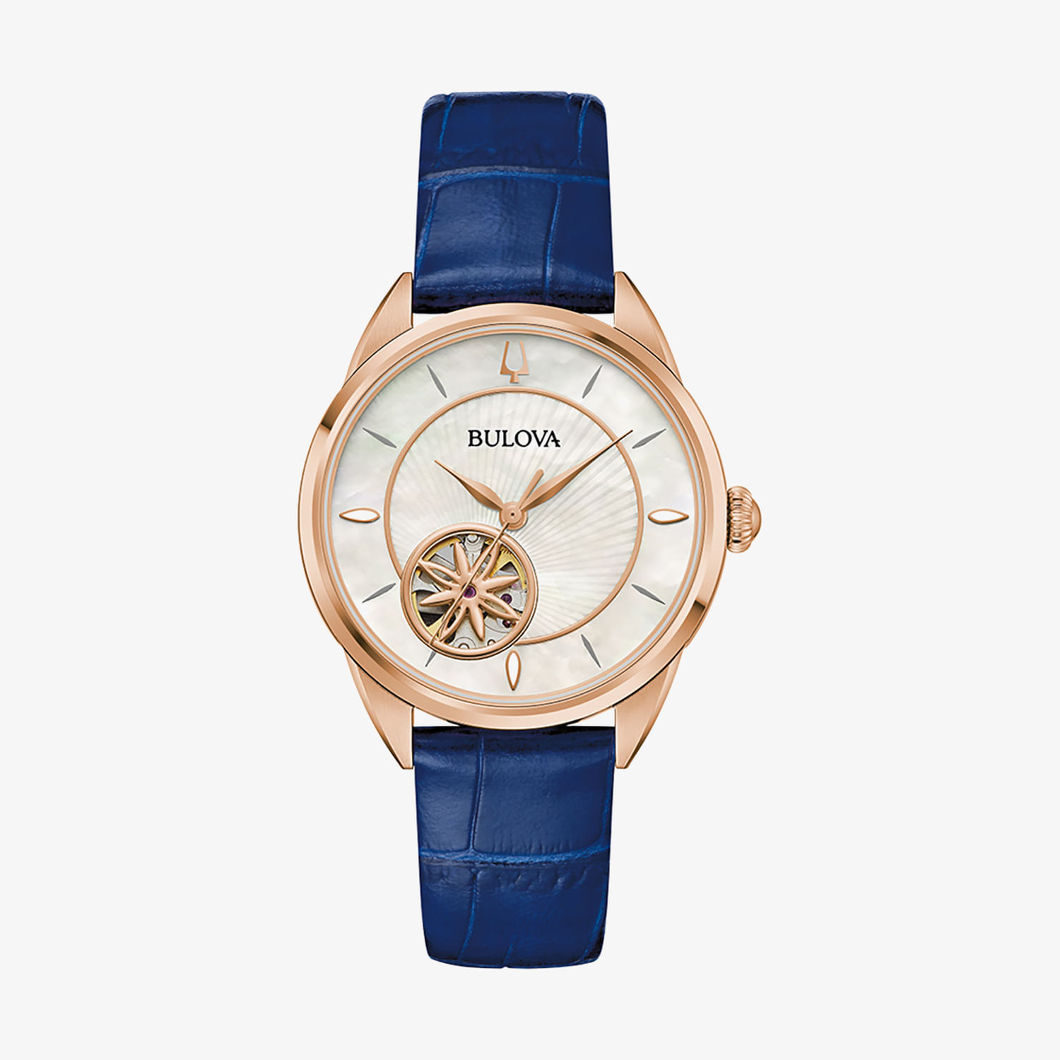 Relógio Bulova Automático Sutton Feminino em Couro Azul e Madrepérola 97L180N