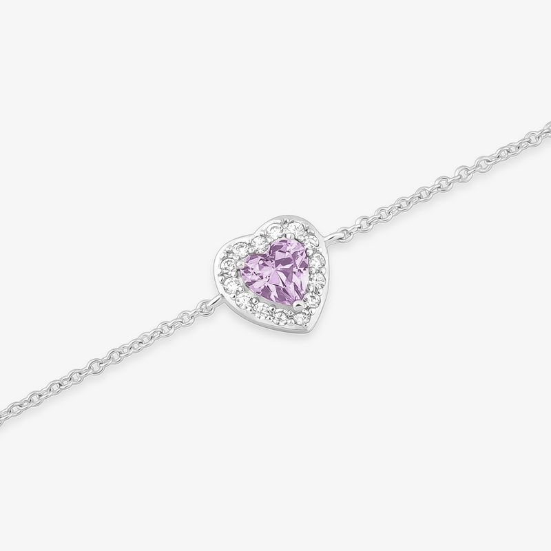 Pulseira Amore em Prata 925 com Pedra Lilás e Incolor