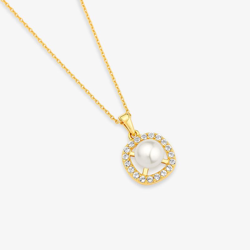Colar com Pérola e Topázio em Prata 925 com banho de Ouro Amarelo 18k