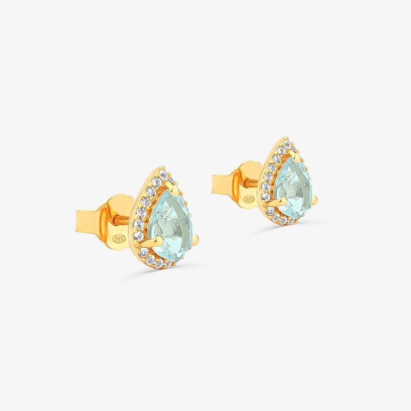 Brinco Gota Bella em Prata 925 com Banho de Ouro Amarelo 18K com Topázio Azul e Topázio Incolor