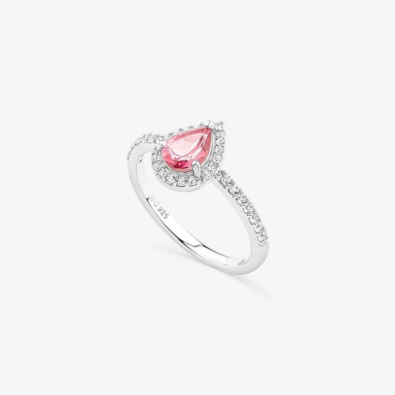 Anel Gota Bella em Prata 925 com Topázio Rosa e Topázio Incolor