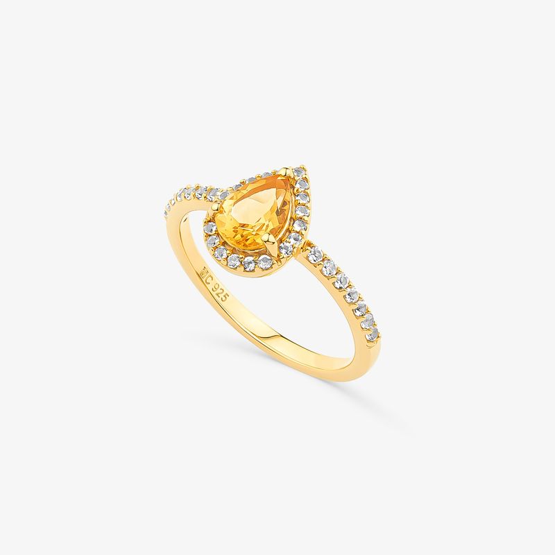 Anel Gota Bella em Prata 925 com Banho de Ouro Amarelo 18K com Citrino e Topázio Incolor
