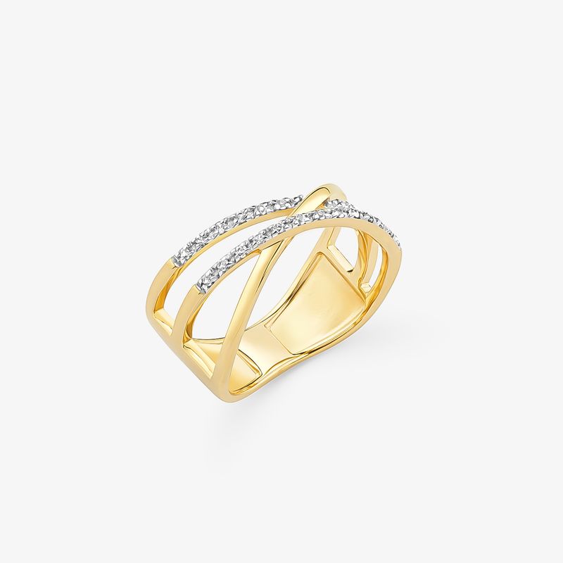 Anel Cruzado com Topázio em Prata 925 com Banho de Ouro Amarelo 18k