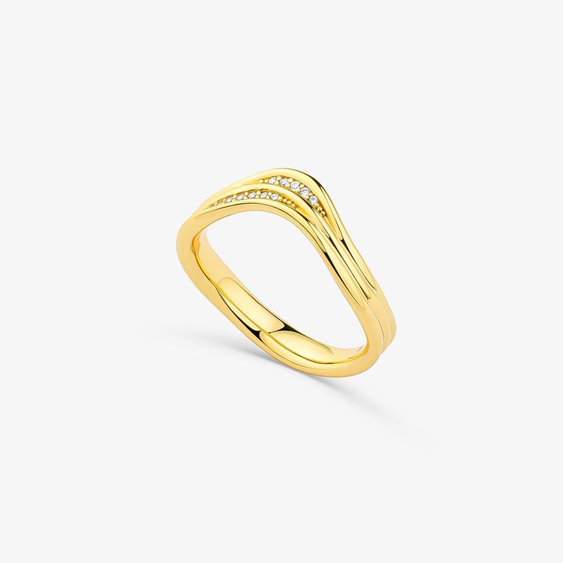 Anel Curvas Elementos em Prata 925 com Banho de Ouro Amarelo 18K e Topázio